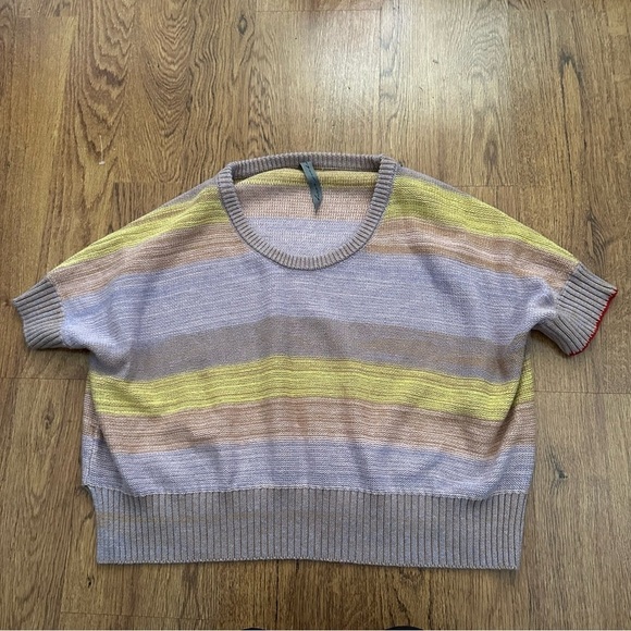 Raquel Allegra Sweaters - Raquel Allegra Multicolor Striped Sweater short sleeve top medium cotton blend